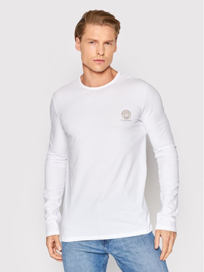 Versace Longsleeve Girocollo AUU01007 Biały Regular Fit