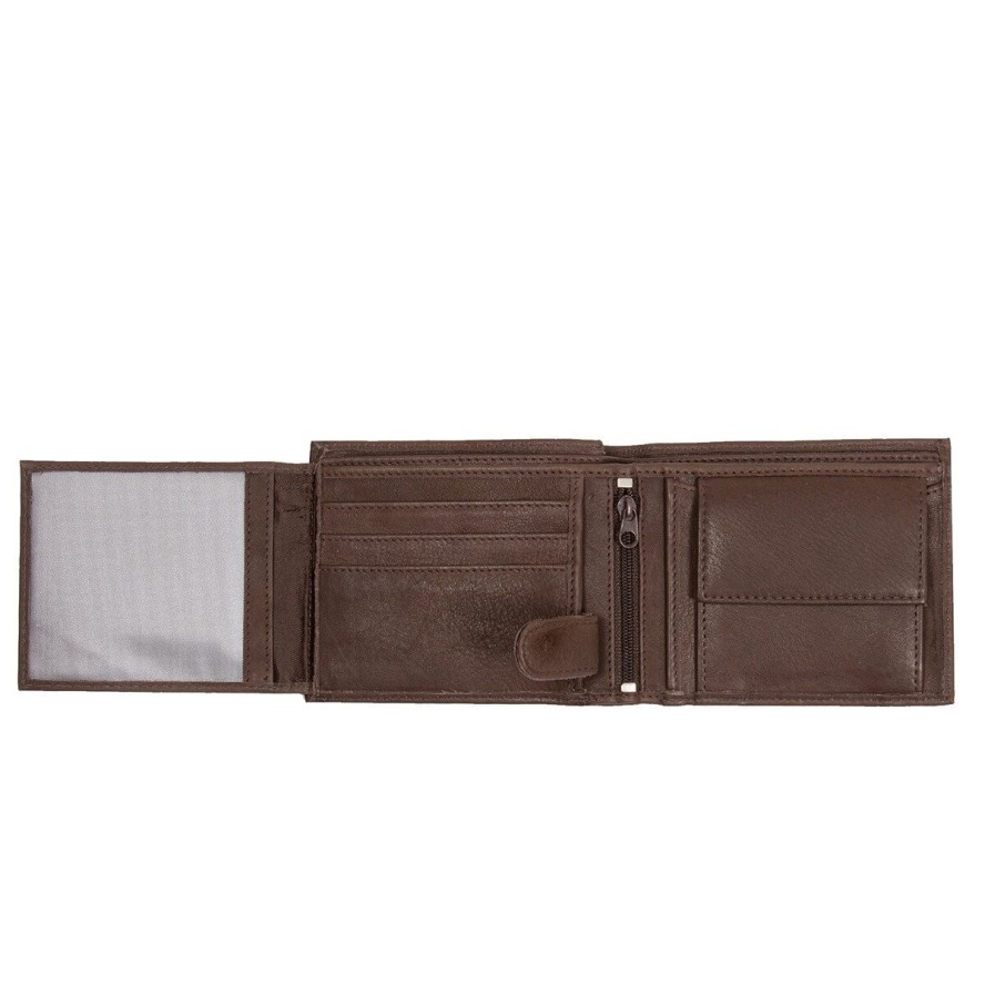 MUSTANG Livorno Wallet Side Opening MĘSKI SKÓRZANY PORTFEL PREMIUM POJEMNY NA KARTY SKÓRA BROWN 06.103001