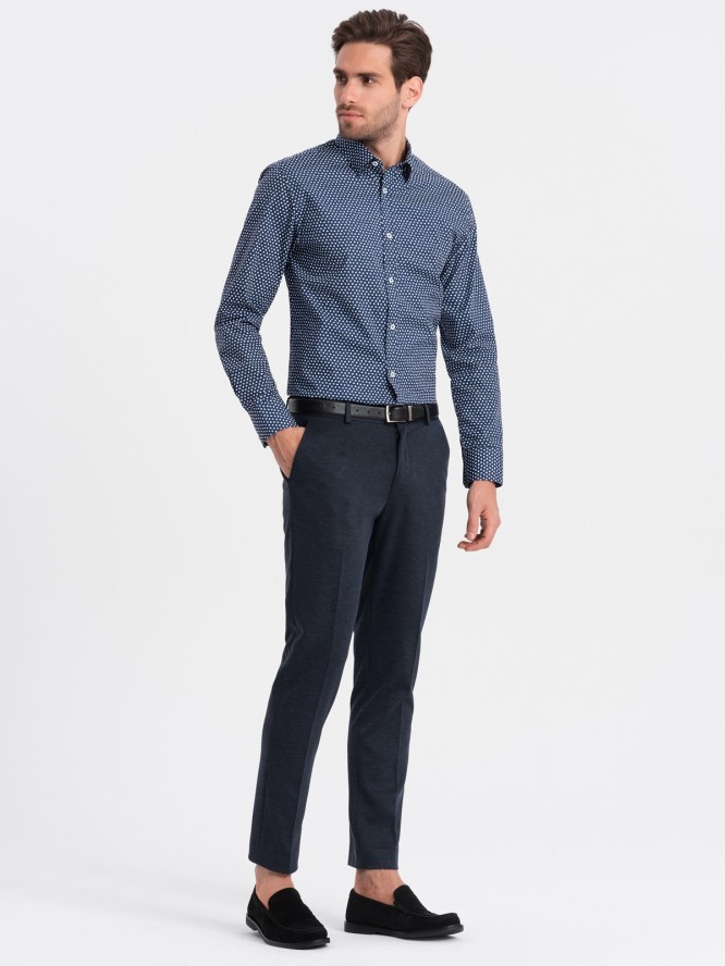 Męska koszula w drobny wzór SLIM FIT - granatowa V1 OM-SHCS-0140 - XXL