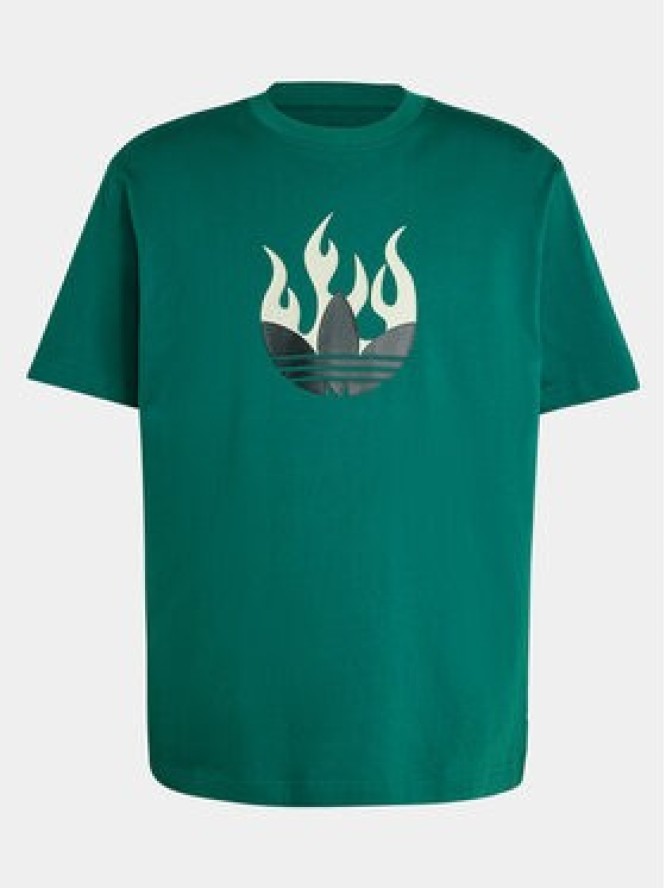 adidas T-Shirt Flames Logo IS0177 Zielony Loose Fit