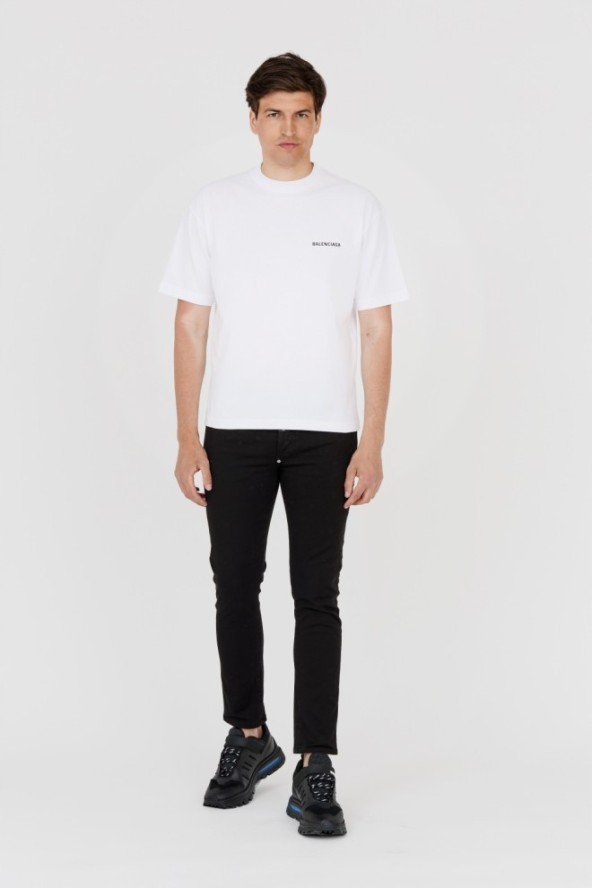 BALENCIAGA Biały t-shirt z logo na plecach