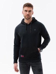 Bluza męska HOODIE z łączonych materiałów - czarna V1 OM-SSNZ-22FW-016 - XXL