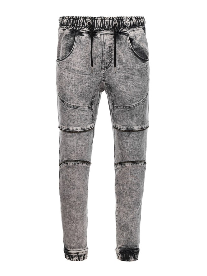 Spodnie męskie marmurkowe JOGGERY z ozdobnymi przeszyciami - szare V4 OM-PADJ-0111 - XL
