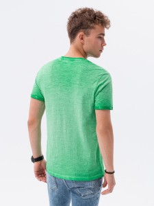 T-shirt męski z kieszonką - zielony melanż V2 S1388 - M