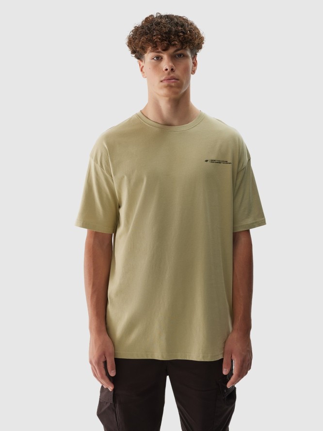 T-shirt oversize z nadrukiem męski - khaki