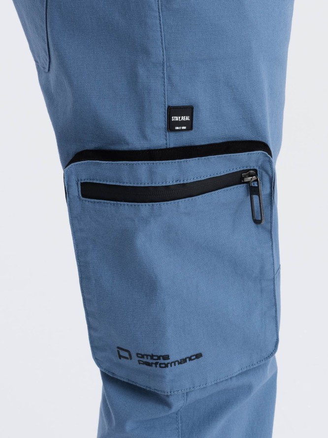 Spodnie męskie JOGGERY z odstającymi i zapinanymi kieszeniami cargo - niebieskie V7 OM-PAJO-0135 - XXL