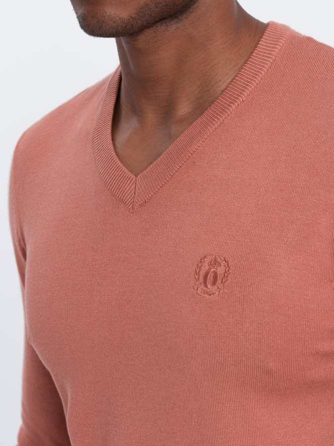 Sweter męski z haftem - różowy V18 E191 - XXL