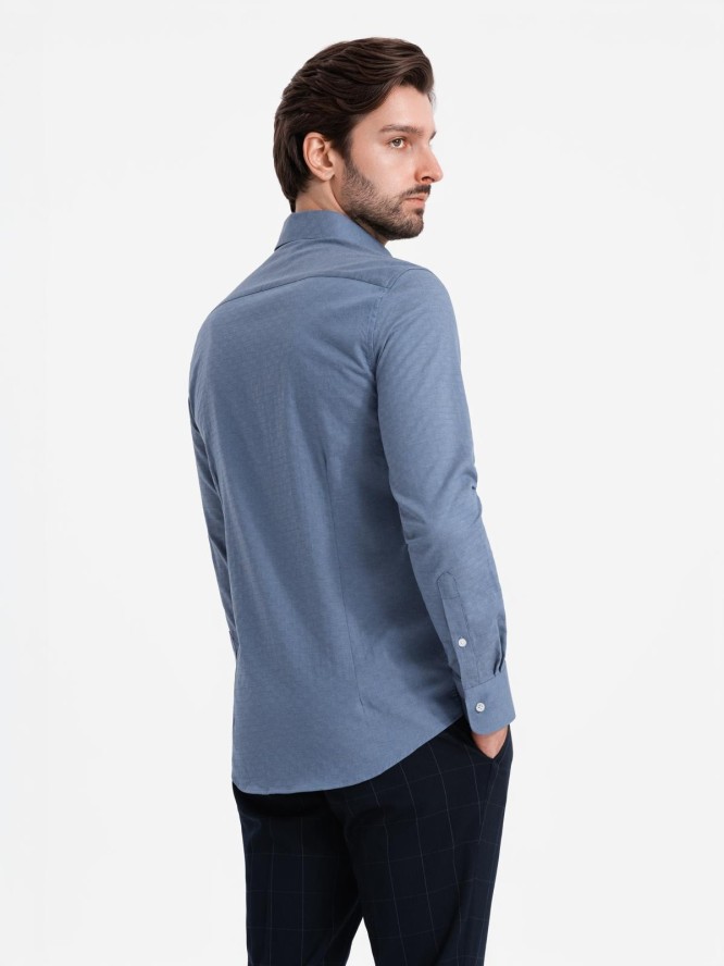 Koszula męska SLIM FIT z ozdobnej tkaniny – niebieska V1 OM-SHCS-0175 - XXL