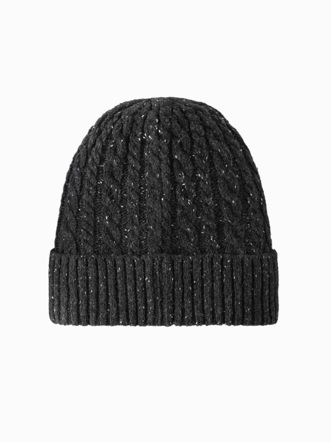 Męska czapka beanie z okrągłą tłoczoną naszywką – grafitowa V1 OM-ACWH-0121 - uniwersalny