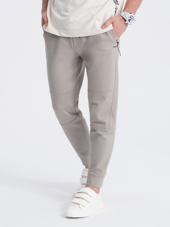Męskie spodnie dresowe joggery na gumce z przeszyciami – popielate V1 OM-PASK-0142 - XXL