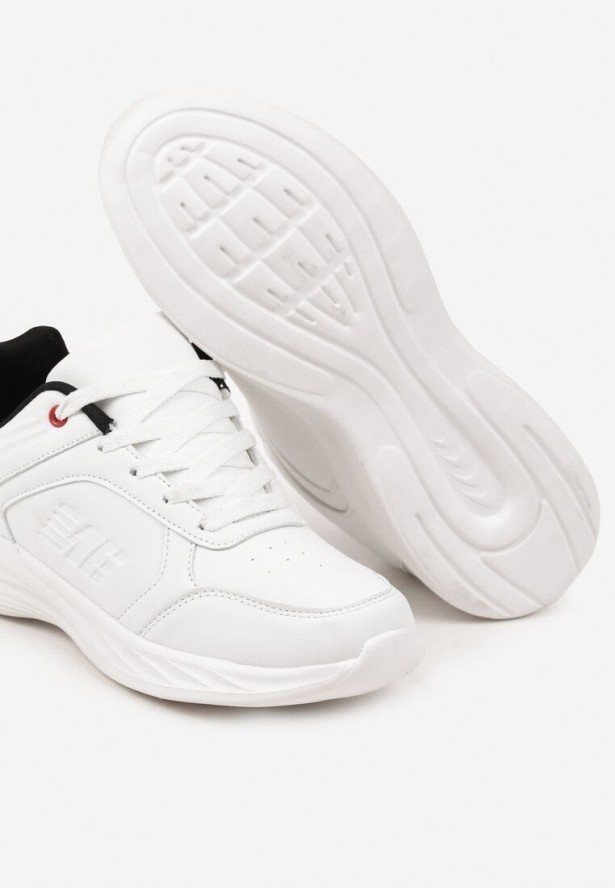 Białe Płaskie Sznurowane Buty Sportowe Sneakersy Ozdobione Tłoczeniami Holeria