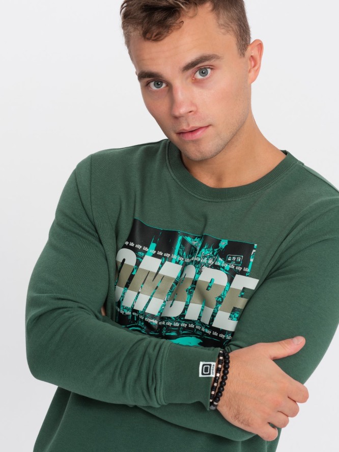 Bluza męska zakładana przez głowę z nadrukiem - zielona V2 OM-SSPS-0156 - XXL