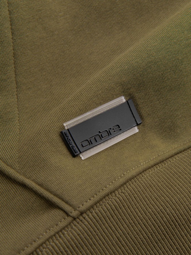 Bluza męska dresowa kangurka z kapturem BASIC – oliwkowa V2 OM-SSBN-0161 - XXL