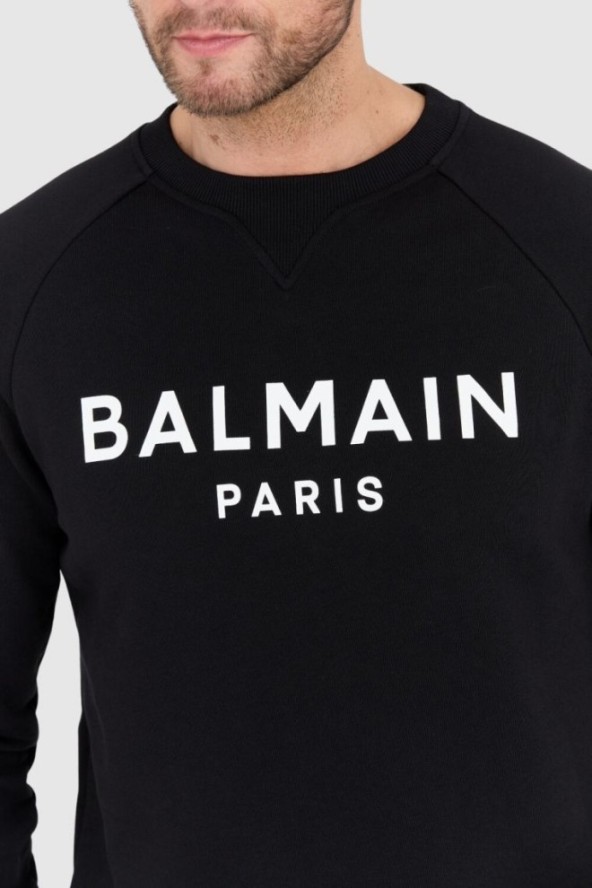 BALMAIN Czarna bluza męska z dużym białym logo