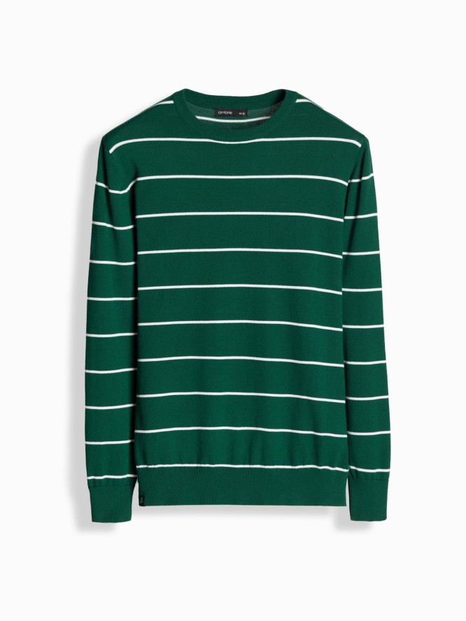 Casualowy sweter męski w poziome paski – zielony V4 OM-SWSW-0143 - XXL