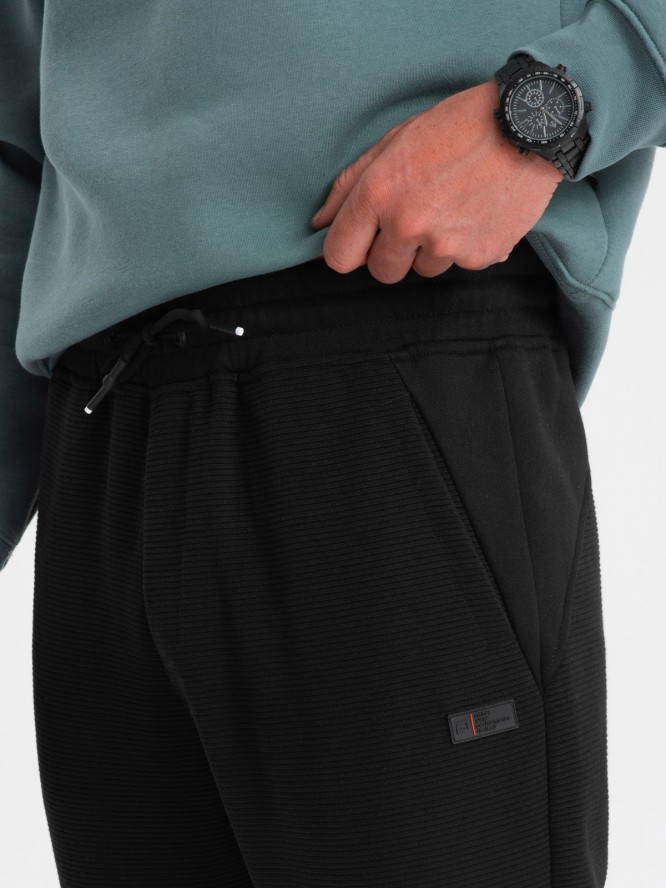 Męskie spodnie dresowe ze wstawkami z tkaniny ottoman - czarne V1 OM-PASK-0127 - XXL