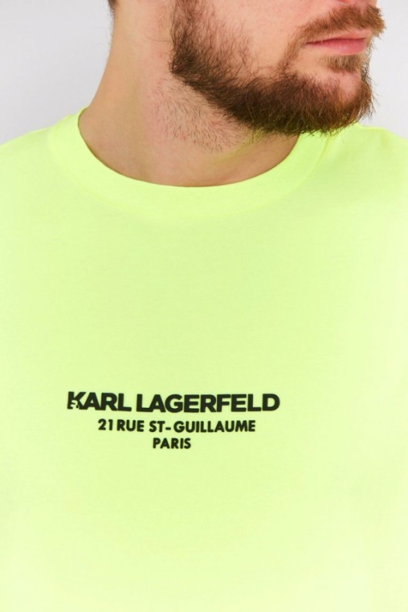 KARL LAGERFELD Neonowy t-shirt męski z wypukłym logo