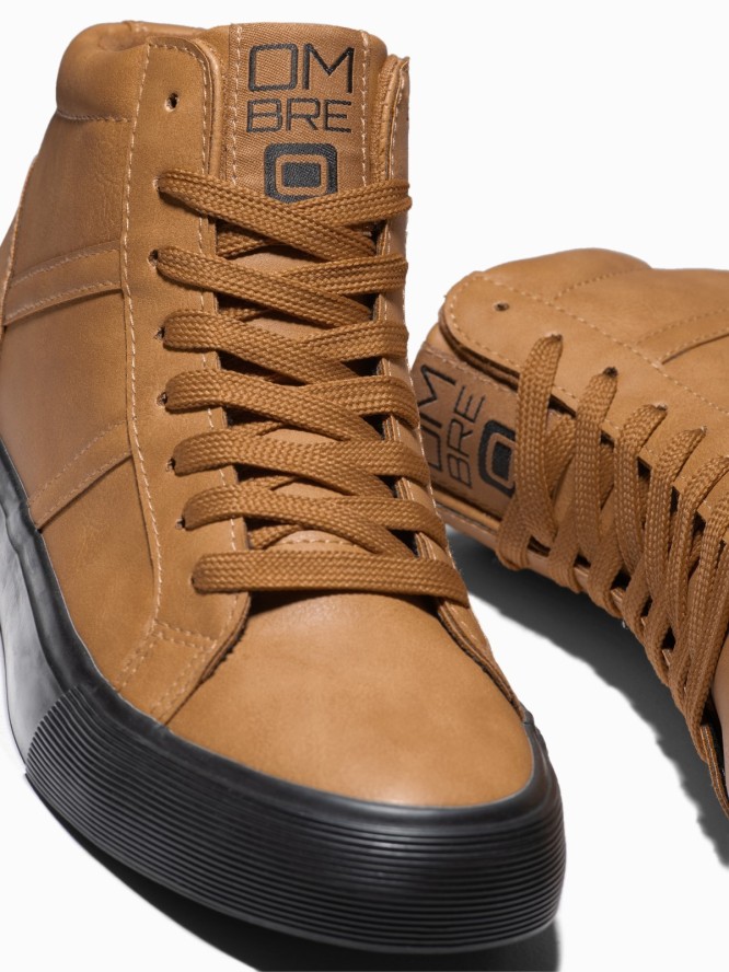 Buty męskie sneakersy za kostkę z kontrastową podeszwą - camel V5 OM-FOTH-0124 - 42