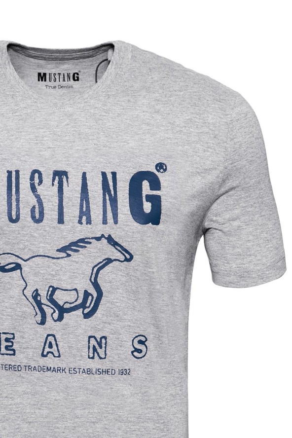 MUSTANG T SHIRT BASIC PRINT TEE MID GREY MELANGE 1008372 4140