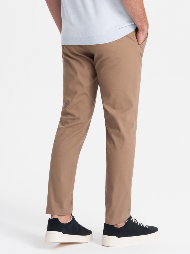 Spodnie męskie chino SLIM FIT - jasnobrązowe V2 OM-PACP-0186 - XXL