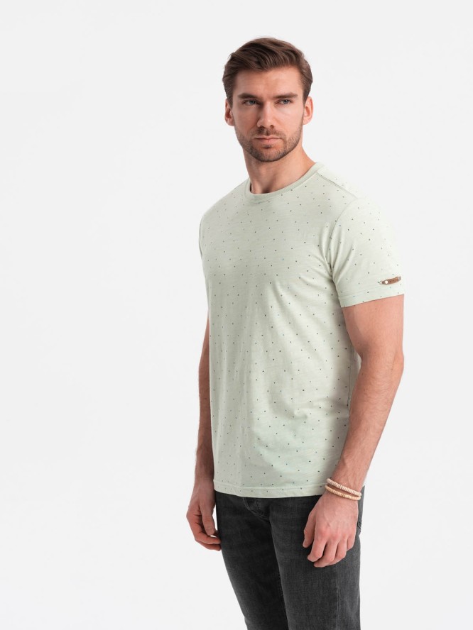 T-shirt męski z ozdobnym efektem confetti - zielony V4 OM-TSCT-0178 - XXL