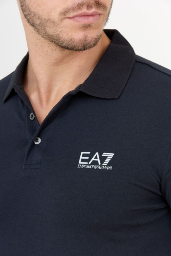 EA7 Ciemnogranatowa koszulka polo ze srebrnym logo