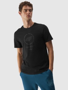 T-shirt z bawełny organicznej z nadrukiem męski - czarny