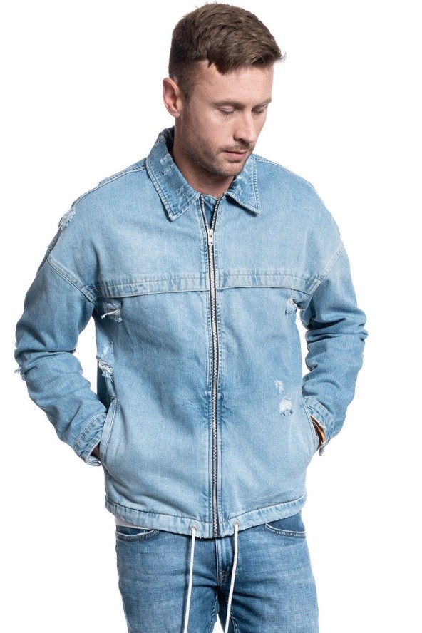 MĘSKA KURTKA JEANSOWA JACK & JONES JJICOACH JACKET OVERSIZE BLUE DENIM 12144846