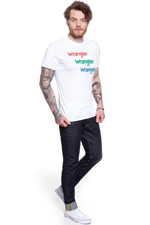 WRANGLER T SHIRT SS REPEAT TEE WHITE W7D7D3989