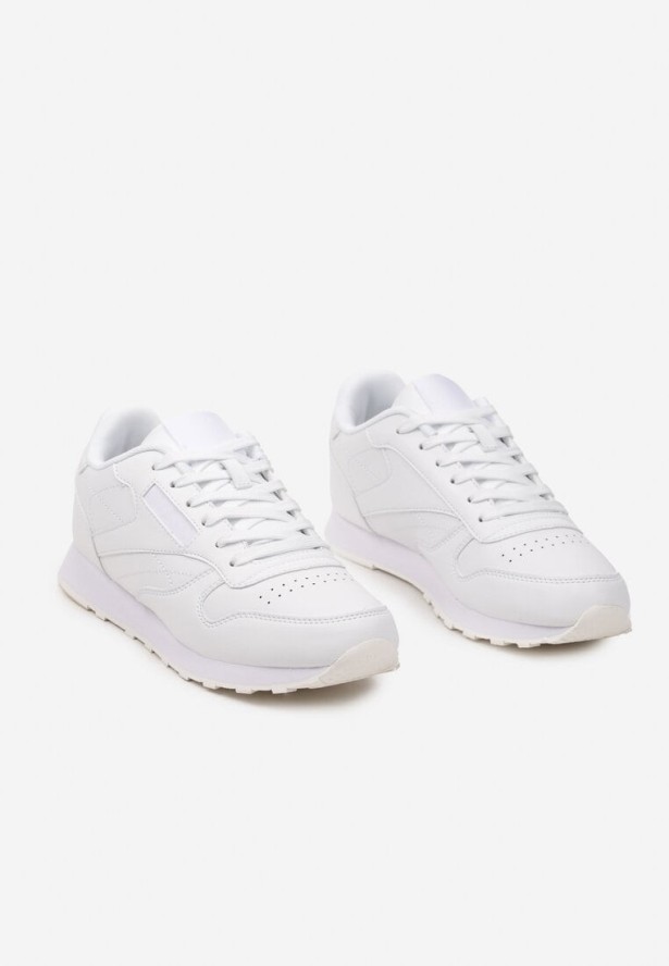 Białe Klasyczne Buty Sportowe Sneakersy na Płaskiej Podeszwie z Tłoczoną Cholewką Rannestra