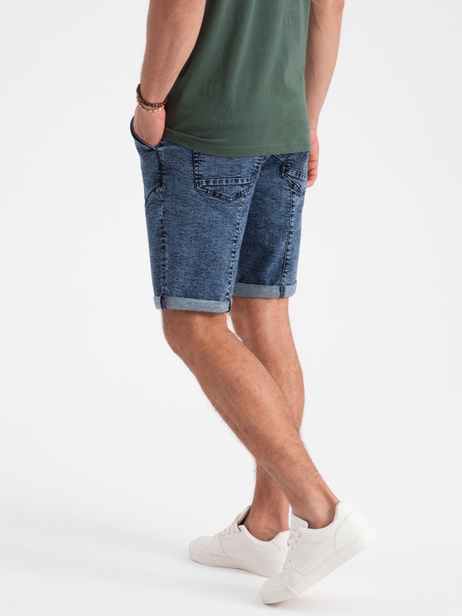 Podwinięte męskie krótkie spodenki jeansowe z przeszyciami – ciemnoniebieskie V3 OM-SRDS-0101 - XL