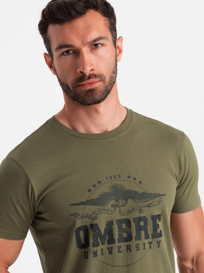 T-shirt męski bawełniany z printem militarnym - khaki V2 OM-TSPT-0164 - XXL