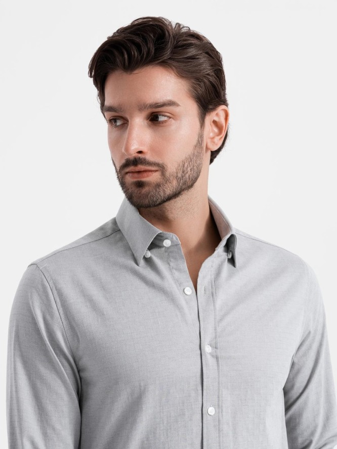 Męska koszula SLIM FIT z ozdobnej tkaniny – szara V2 OM-SHCS-0175 - XXL
