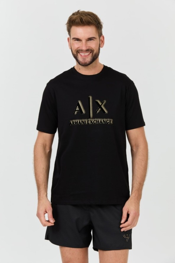 ARMANI EXCHANGE Czarny t-shirt ze złotym logo