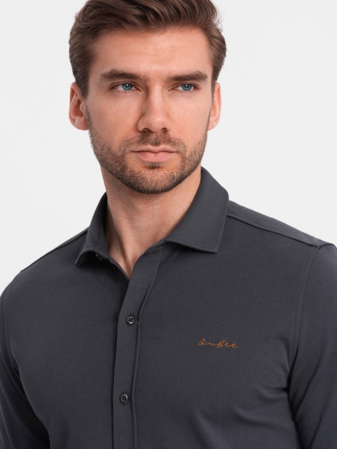 Męska bawełniana koszula REGULAR z dzianiny single jersey - grafitowa V6 OM-SHCS-0138 - XXL