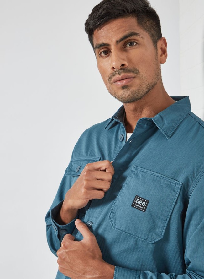 LEE BOX POCKET OVERSHIRT MĘSKA KOSZULA MATERIAŁOWA TEAL L68LQPQO