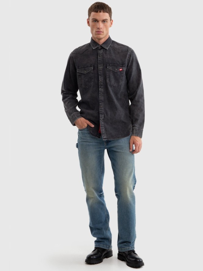 Koszula męska jeansowa czarna Western Shirt 943