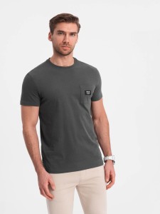 Casualowy t-shirt męski z naszytą kieszonką - grafitowy V11 OM-TSCT-0109 - XXL