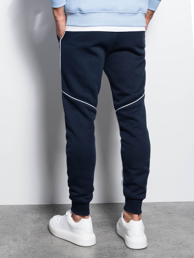 Spodnie męskie dresowe joggery z kontrastowymi elementami - granatowe V3 OM-PASK-22FW-001 - XL