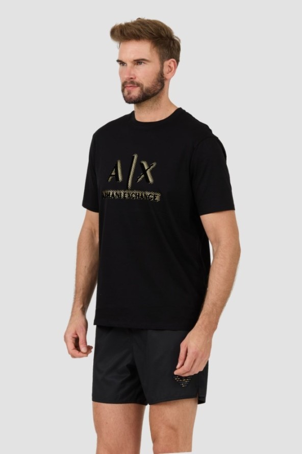 ARMANI EXCHANGE Czarny t-shirt ze złotym logo
