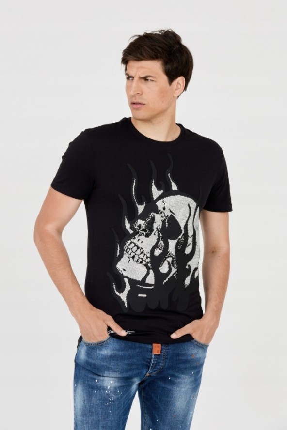 PHILIPP PLEIN T-shirt z czaszką w płomieniach