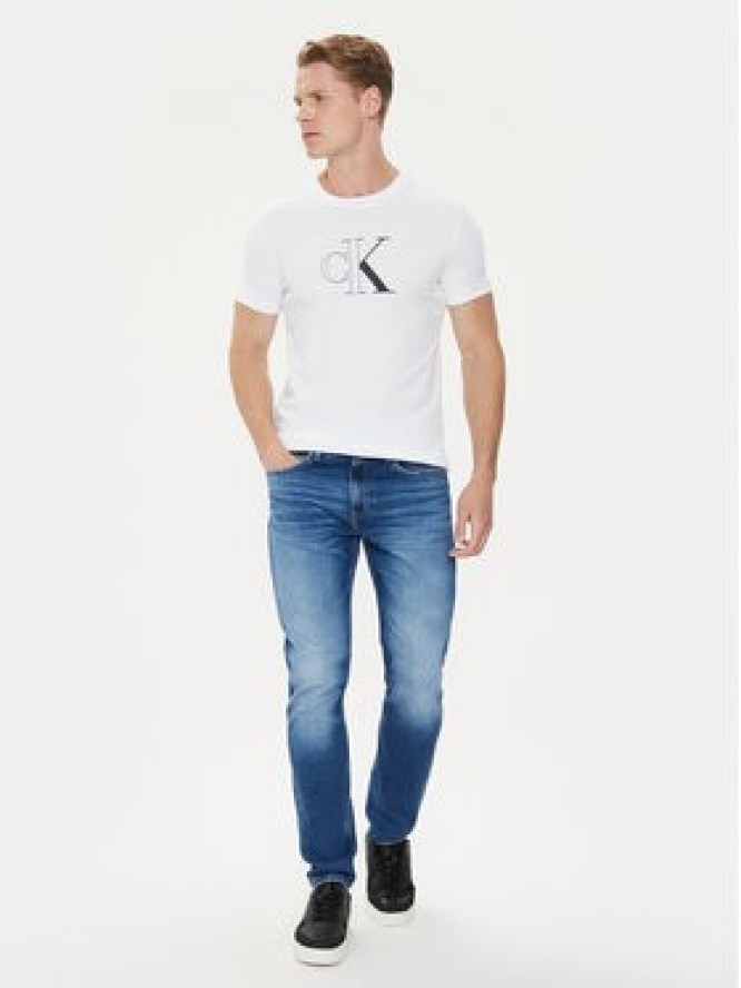 Calvin Klein Jeans T-Shirt Outline Monologo J30J325678 Biały Slim Fit