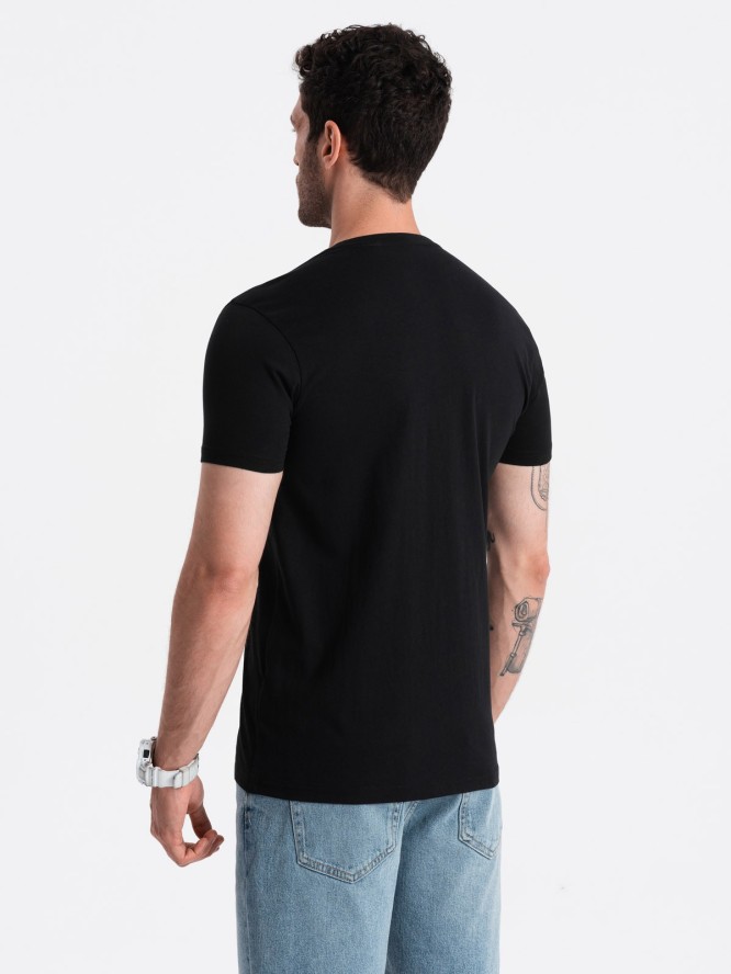 Męski bawełniany t-shirt z dużym napisem – czarny V2 OM-TSPT-0193 - XXL
