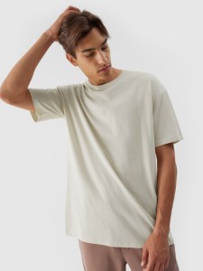 T-shirt oversize z nadrukiem męski - beżowy
