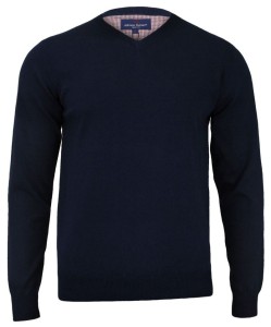 Sweter Granatowy, Bawełniany, Męski (serek) - Klasyczny, V-neck