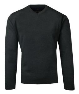 Sweter Grafitowy Wełniany w Serek, V-neck, Męski, Cienki -HOVARD