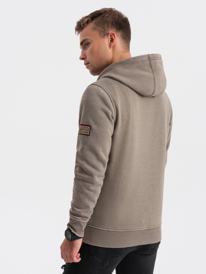 Washowana bluza męska rozpinana z kapturem - khaki V2 OM-SSDS-0110 - XL