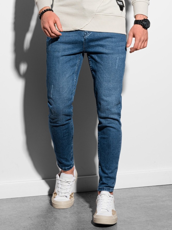 Spodnie męskie jeansowe SKINNY FIT z kieszeniami chino - niebieskie V6 OM-PADP-0100 - XL