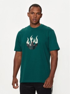 adidas T-Shirt Flames Logo IS0177 Zielony Loose Fit