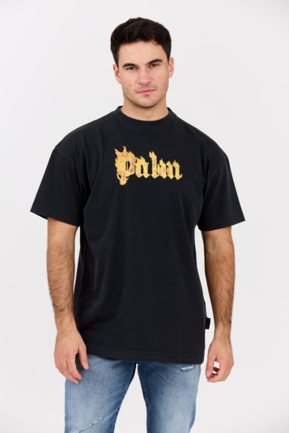 PALM ANGELS Czarny męski t-shirt Burning Logo Tee